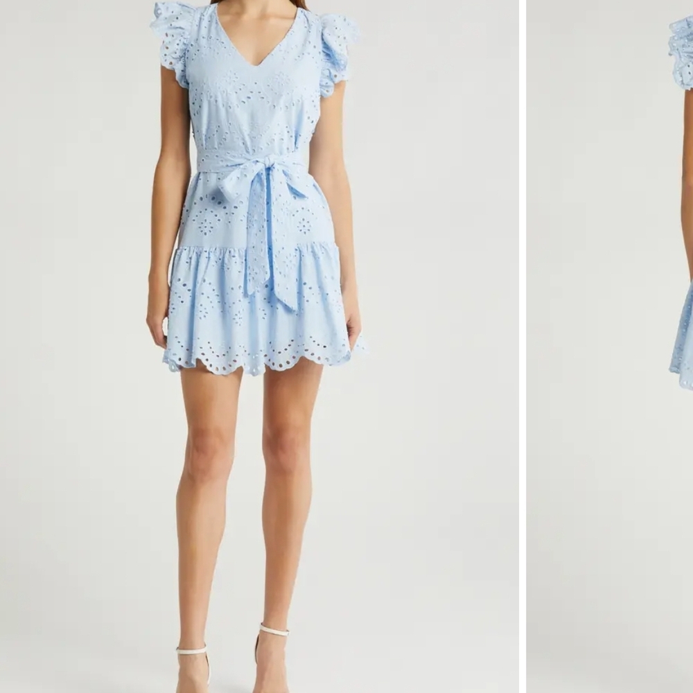 Sam Edelman Paisley Eyelet Tie Belt A-line Minidress. Size 8.
